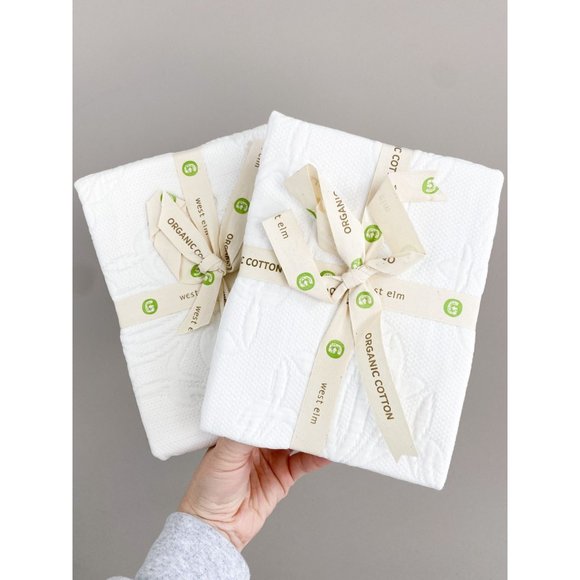 West Elm Bedding West Elm Green Organic Floral Embossed Ivory